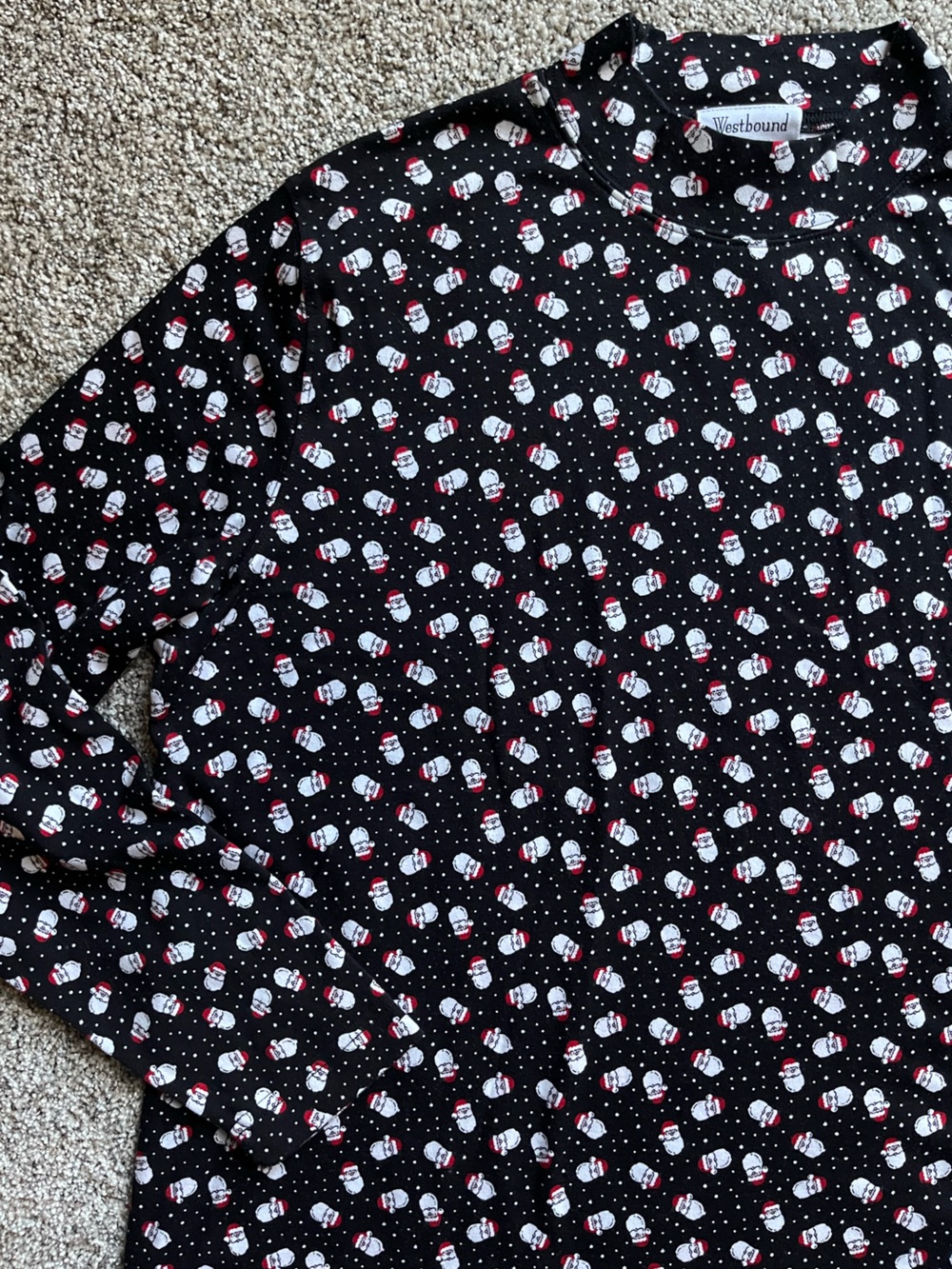 Westbound Santa Holiday Print Mock Neck Long-Sleeve Shirt Large 100% cotton NWT